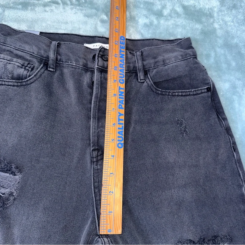 PacSun High Rise Straight Button Fly Black Distressed Raw Hem Jeans Size‎ 27